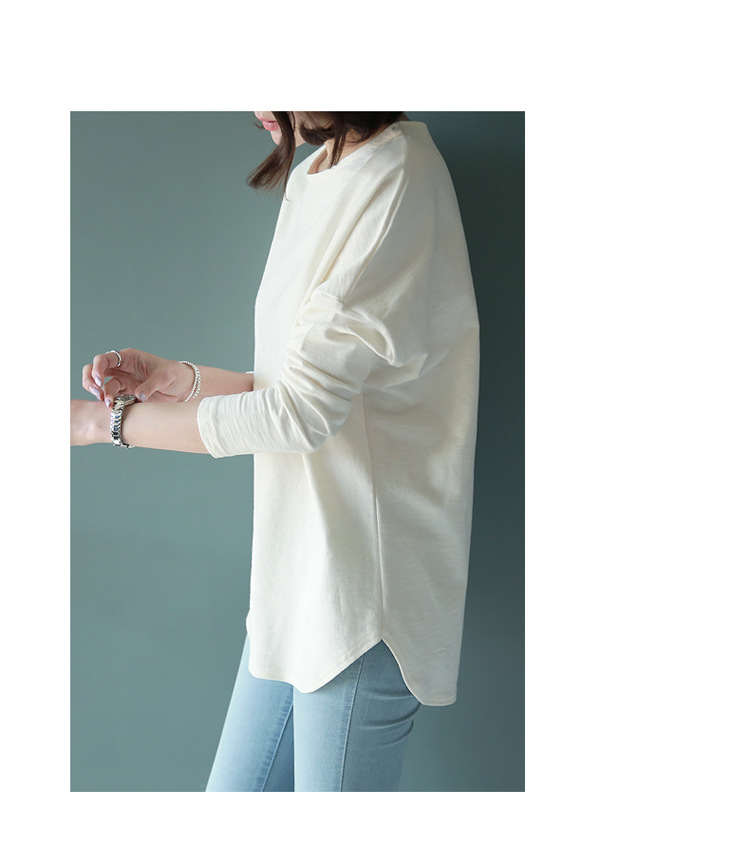 白Tシャツ レディース白ティーシャツ長袖無地ゆったりクルーネック