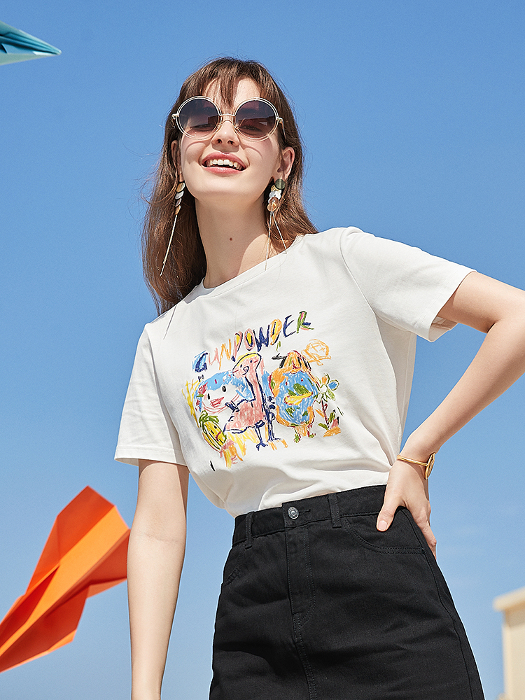 白Tシャツ 手描き風アート 半袖カットソー