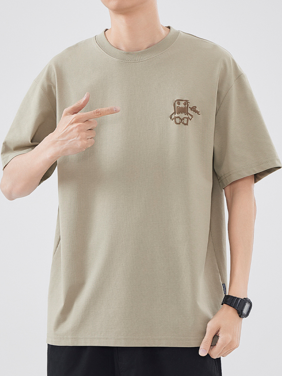 白Tシャツ メンズ 遊び心あふれる怪獣刺繍半袖