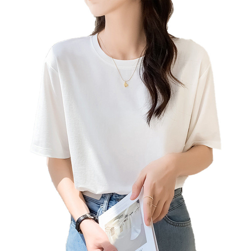 白Tシャツ ゆったりシルエット五分袖クルーネック半袖トップス