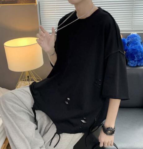 メンズ 白Tシャツ 半袖 ダメージ加工 オーバーサイズ