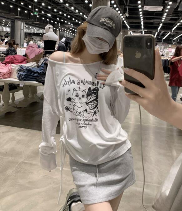 白Tシャツ 白色長袖カットソー 紫外線カット ゆったりシルエット