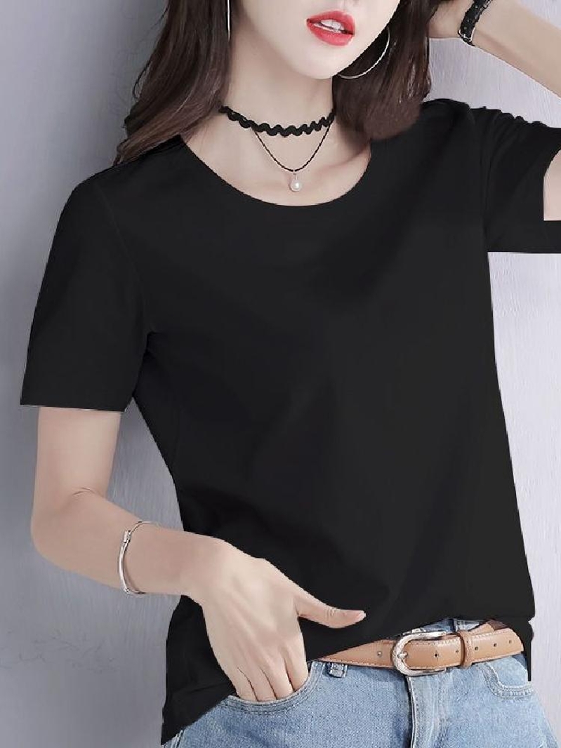 白Tシャツ レディース シンプル丸首半袖カットソー