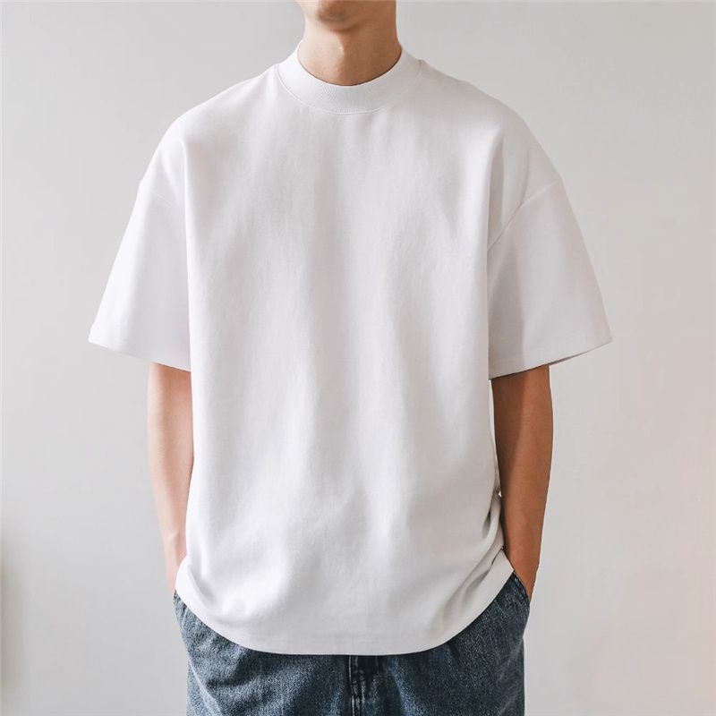 白Tシャツ ゆったり肩落ちモックネック