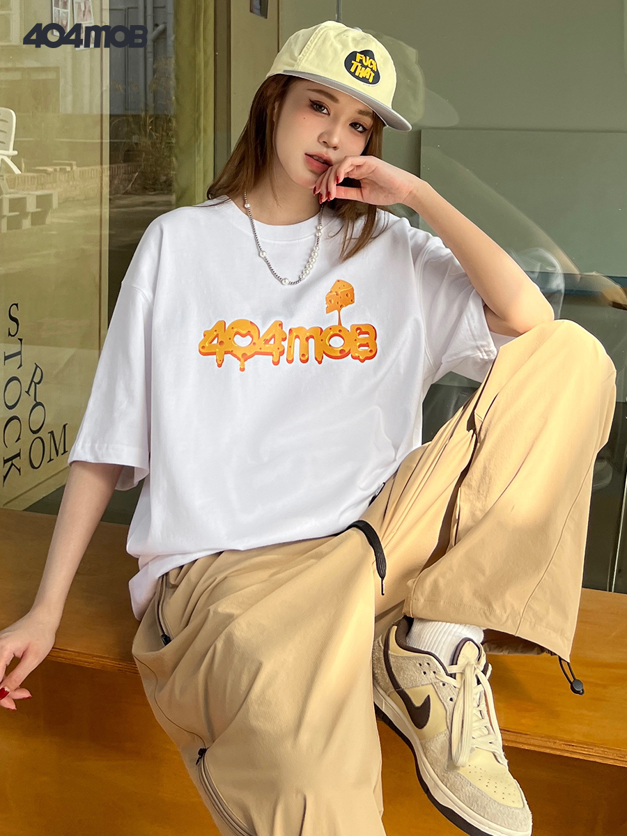 白Tシャツ チーズデザイン ゆるふわ半袖
