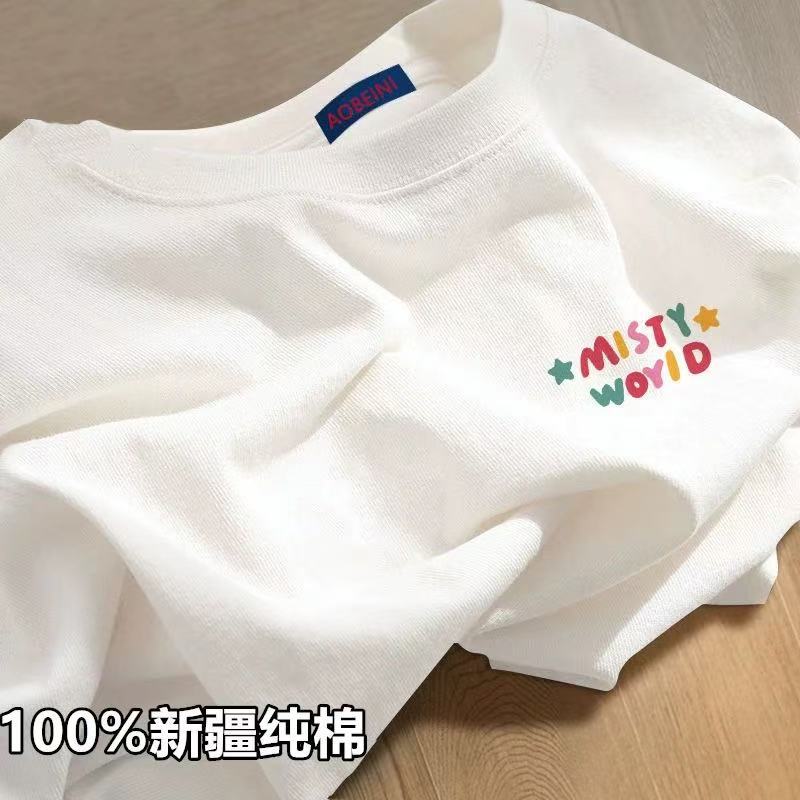 白Tシャツ お菓子柄入り シンプル半袖カットソー