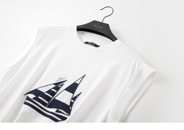 白Tシャツ ヨットプリント ノースリーブトップス
