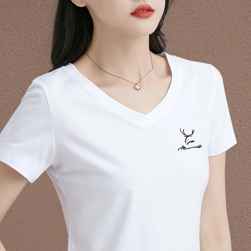 白Tシャツ レディース シンプル清楚な鹿モチーフ半袖