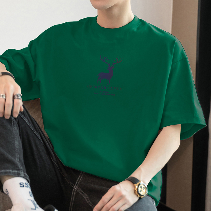 白Tシャツ メンズ 森の王者 鹿シルエット半袖