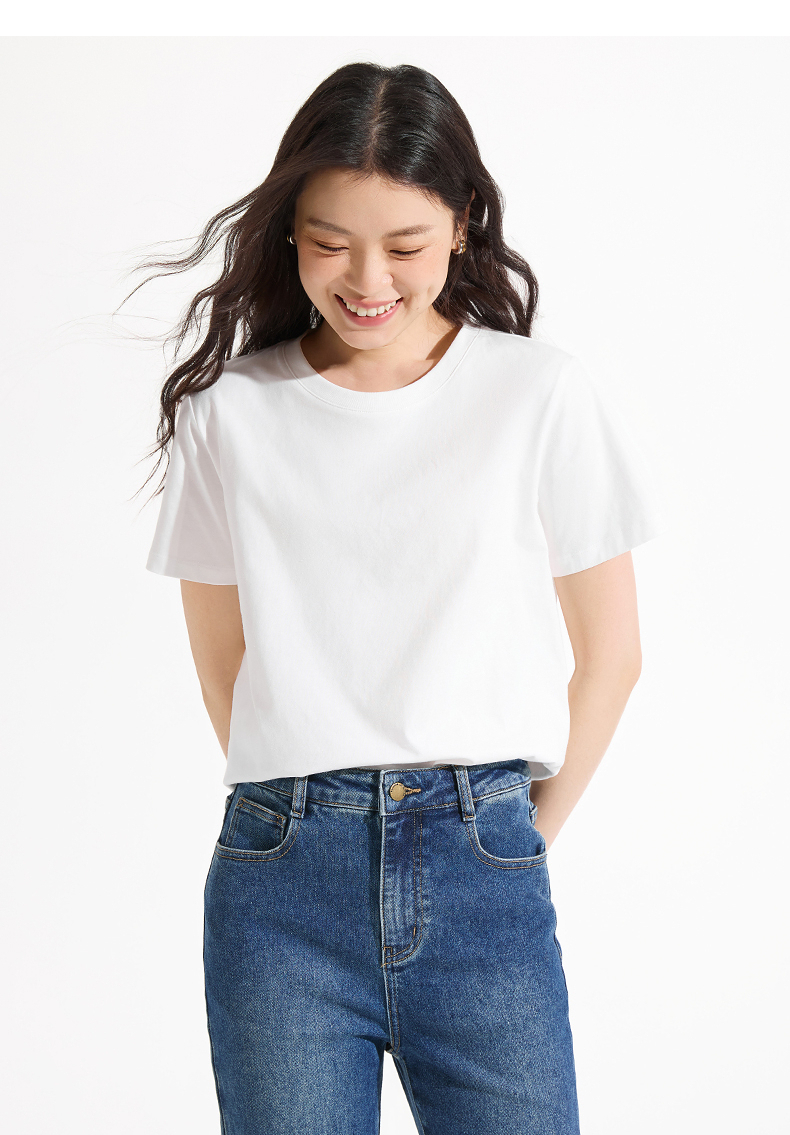白Tシャツ すっきり丸首ベーシックカットソー