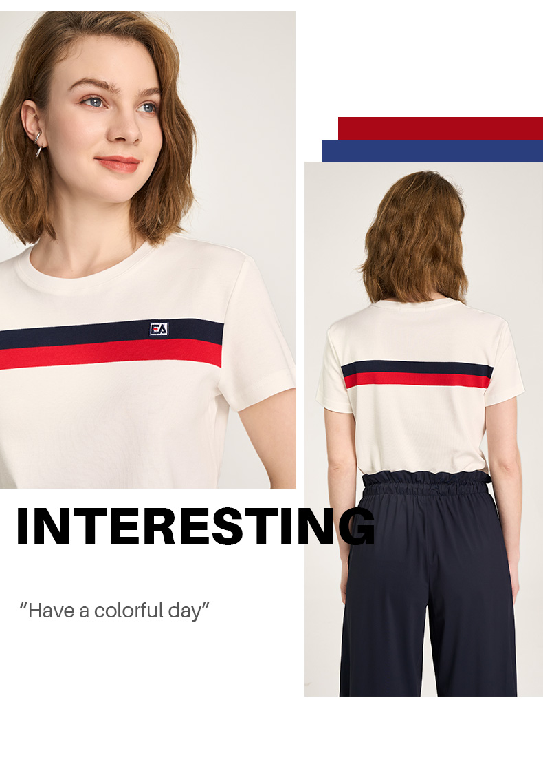 白Tシャツ トリコロールラインシンプル半袖