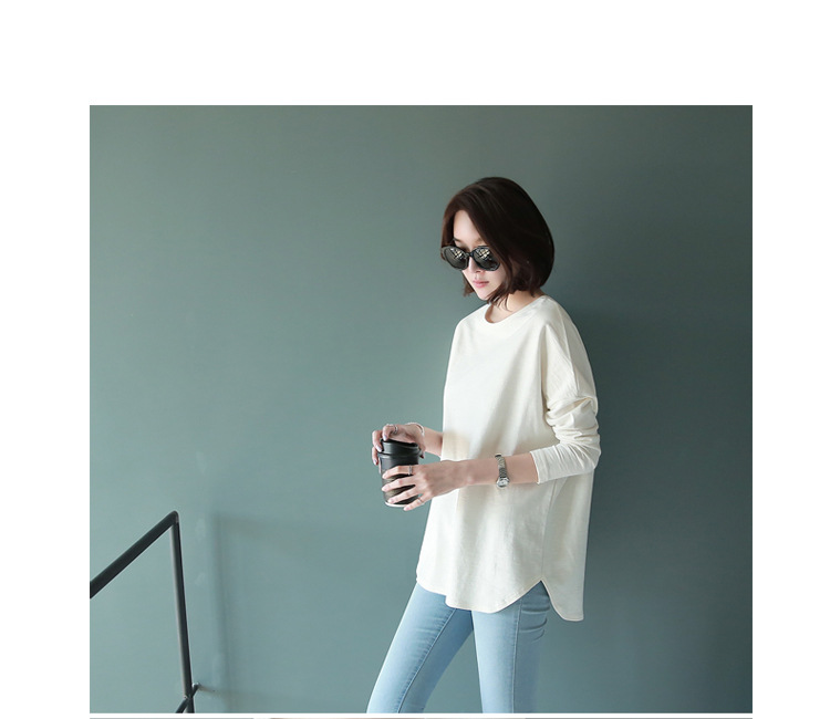 白Tシャツ レディース白ティーシャツ長袖無地ゆったりクルーネック