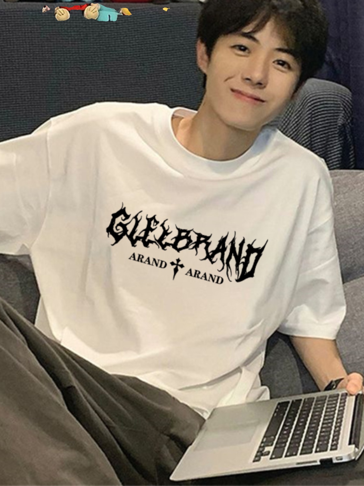白Tシャツ メンズ 荒々しい文字デザイン半袖