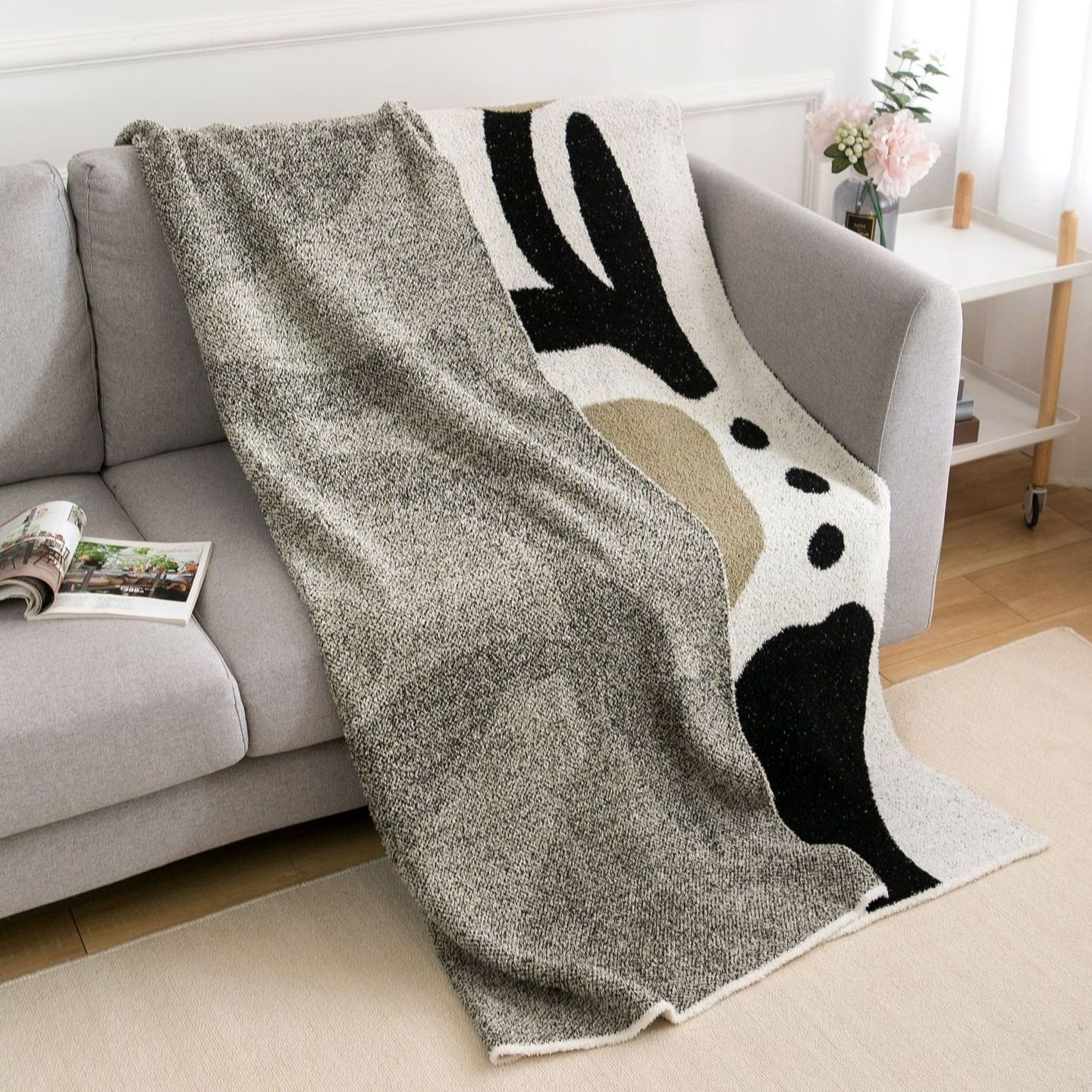 抽象柄モダンアート北欧風ボアブランケット