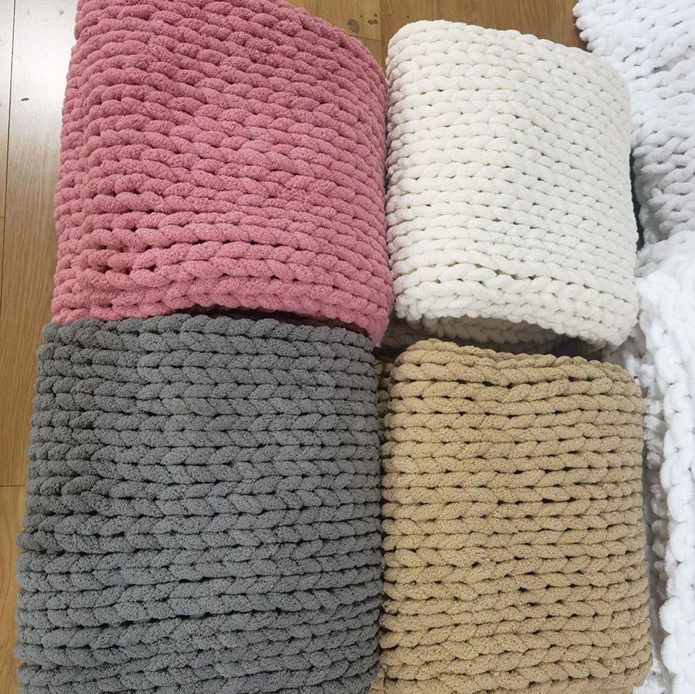 ブランケット 極太編み込みもこもこ暖かいブランケット