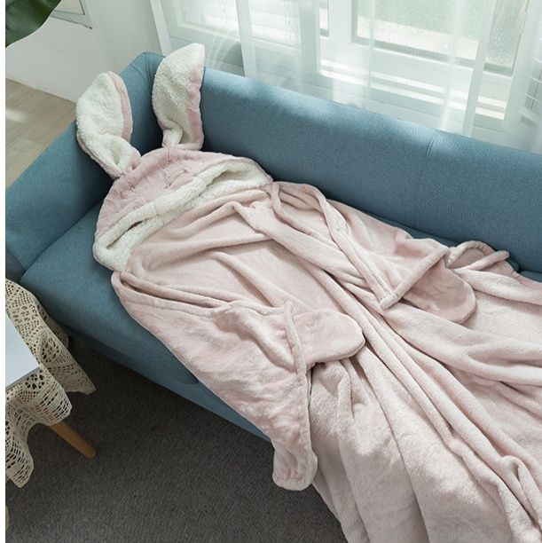 ブランケット うさぎ耳フード付きもこもこ着る毛布