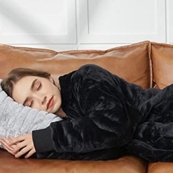 ブランケット フード付きふわもこ両面フリース着る毛布