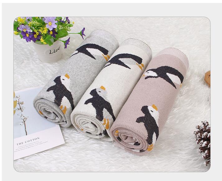 ブランケット かわいいペンギン柄毛布 赤ちゃん子供用編み物ひざ掛け
