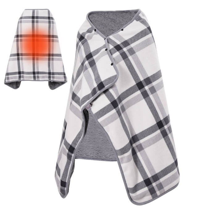 三通り使える着る毛布 格子柄 ふわふわ温感ブランケット