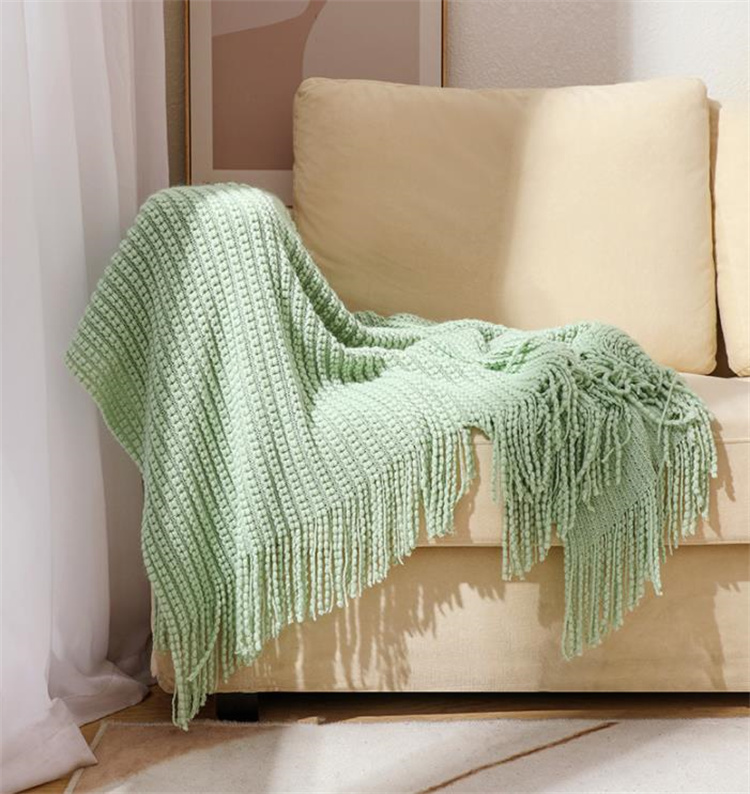 房飾り付きニット毛布 ボヘミアン調 ソファ装飾ブランケット