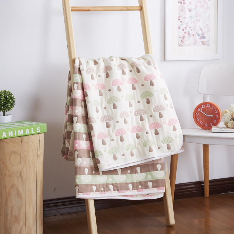 ブランケット ほっこりきのこ柄の六重ガーゼブランケット