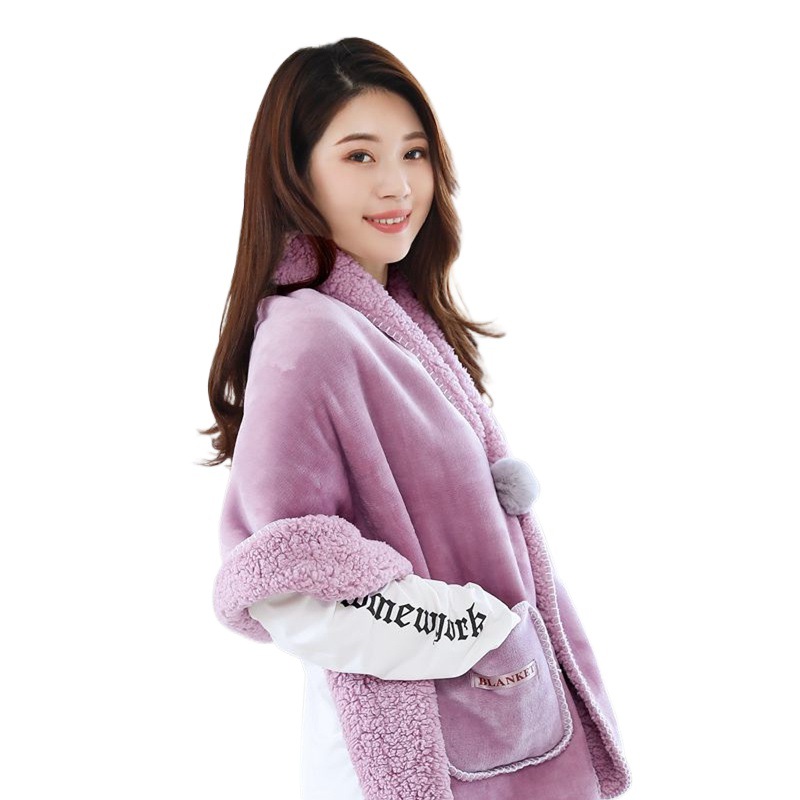 ブランケット かわいいボンボン付きポケット付き肩掛けブランケット