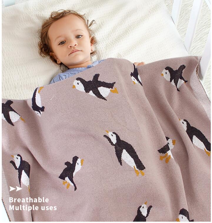 ブランケット かわいいペンギン柄毛布 赤ちゃん子供用編み物ひざ掛け