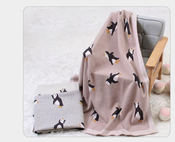 ブランケット かわいいペンギン柄毛布 赤ちゃん子供用編み物ひざ掛け