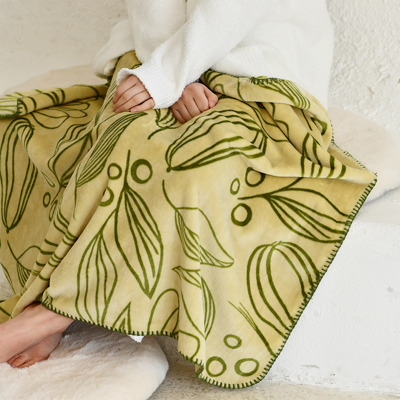 ブランケット 北欧風ボタニカル柄あったか二層式ブランケット
