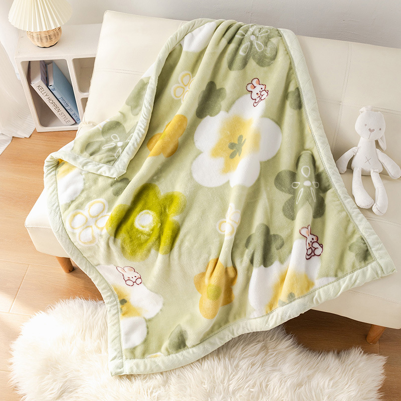 ブランケット 花とうさぎの可愛らしい暖かいふわふわブランケット