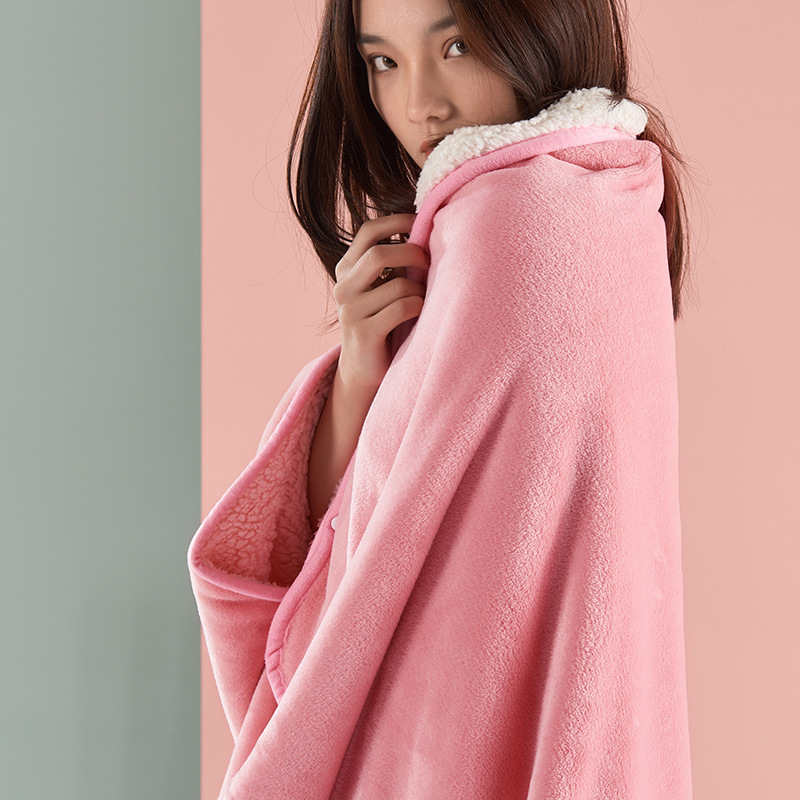 ブランケット もこもこボア裏地フード付き着る毛布
