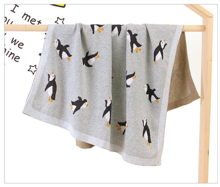 ブランケット かわいいペンギン柄毛布 赤ちゃん子供用編み物ひざ掛け