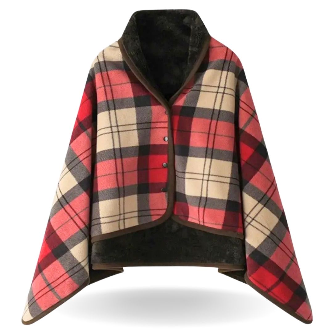 チェック柄着る毛布ポンチョ風ブランケット二通り使い防寒