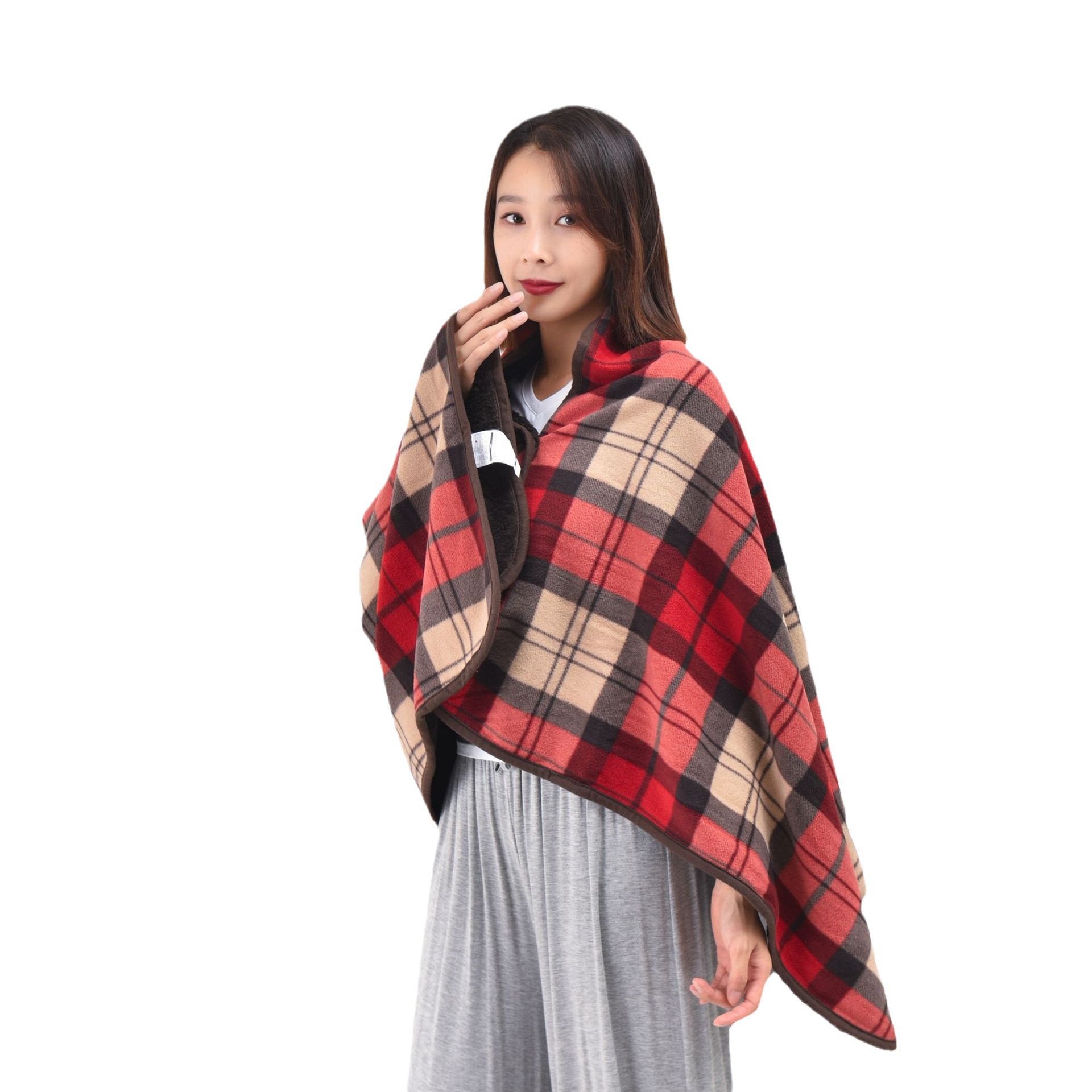 ブランケット クラシックチェック柄ボタン付き着る毛布