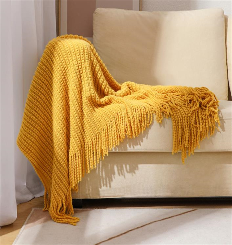 房飾り付きニット毛布 ボヘミアン調 ソファ装飾ブランケット