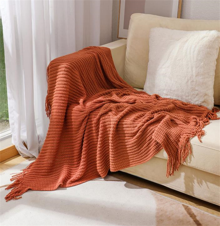 房飾り付きニット毛布 ボヘミアン調 ソファ装飾ブランケット
