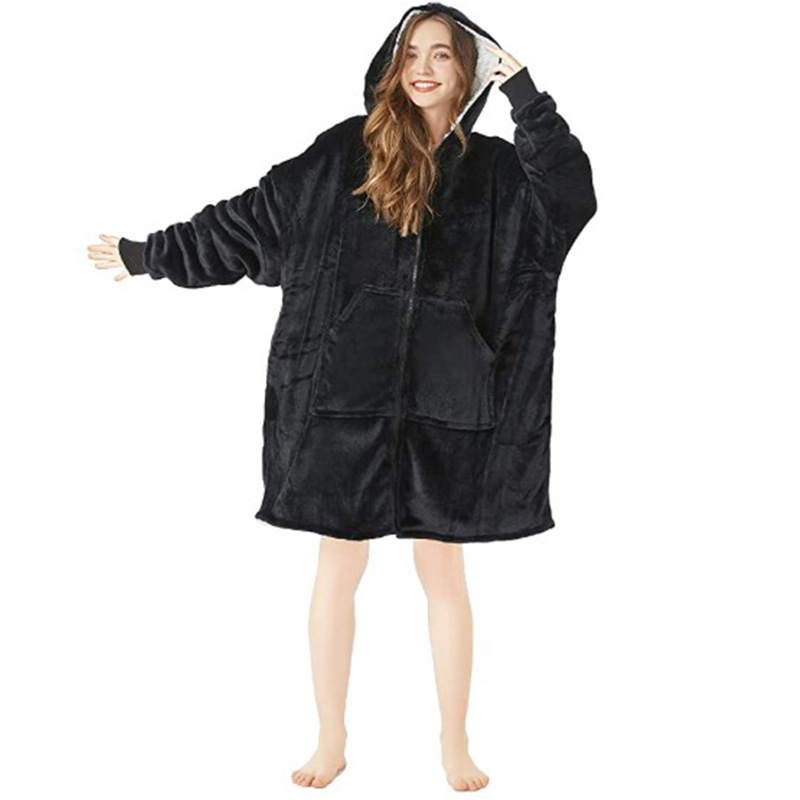 ブランケット フード付きふわもこ両面フリース着る毛布