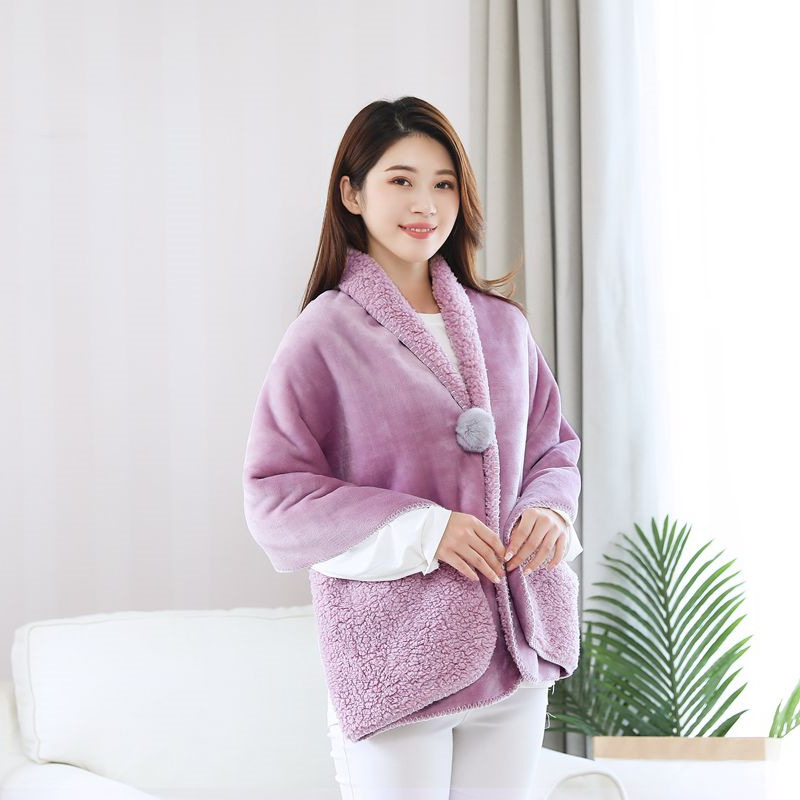 ブランケット かわいいボンボン付きポケット付き肩掛けブランケット