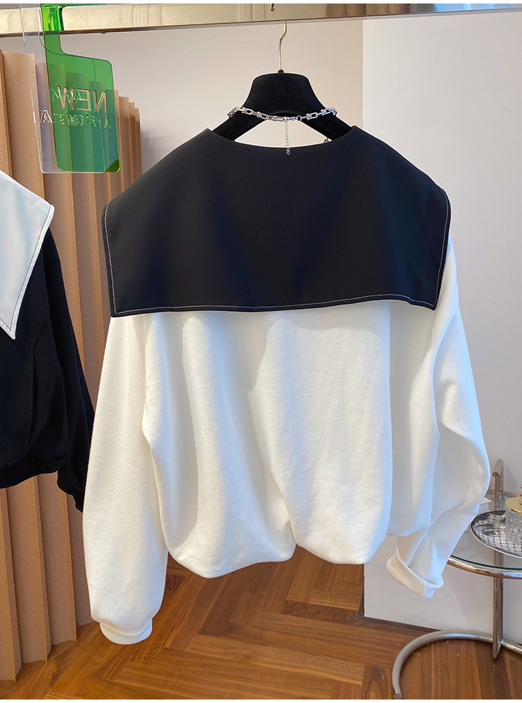 白ブラウス 長袖シャツ 大きめ襟 体型カバー 大人可愛い韓国風