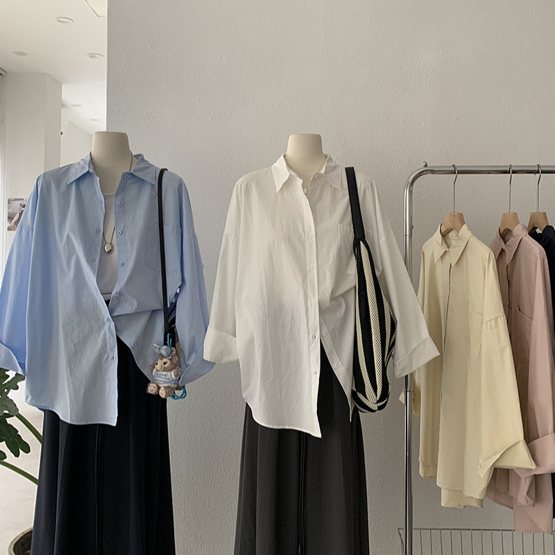 白ブラウス 秋新作 レディース 長袖シャツ ゆったり シルエット 6色展開