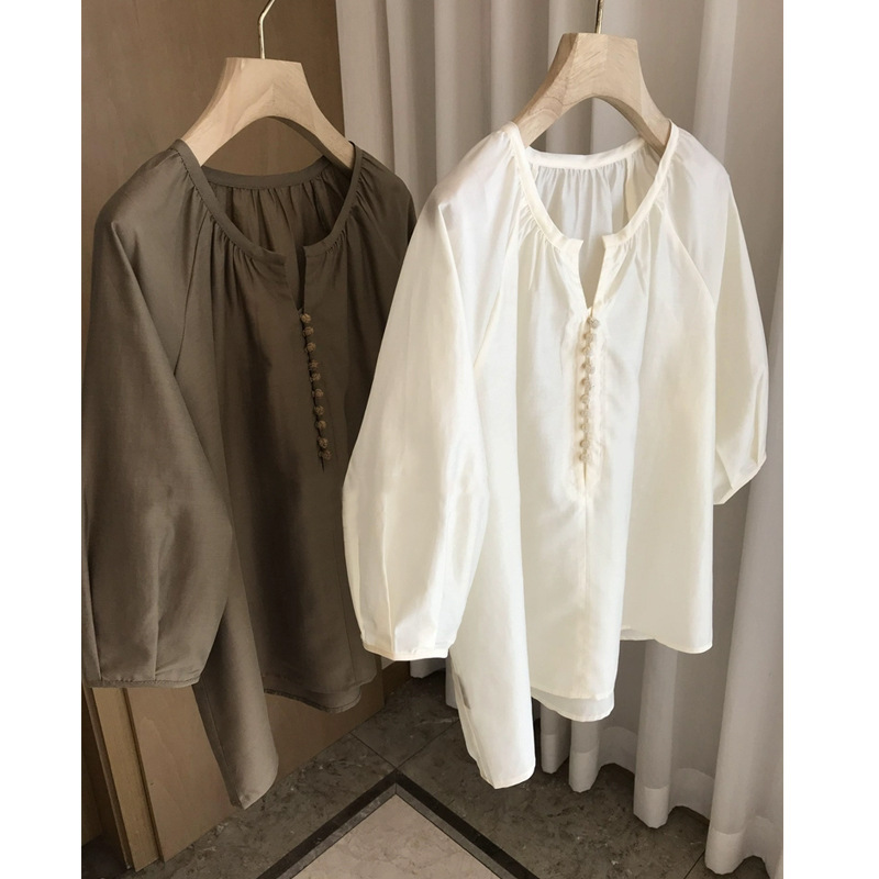 白ブラウス レディース長袖シャツ おしゃれブラウス 2色展開