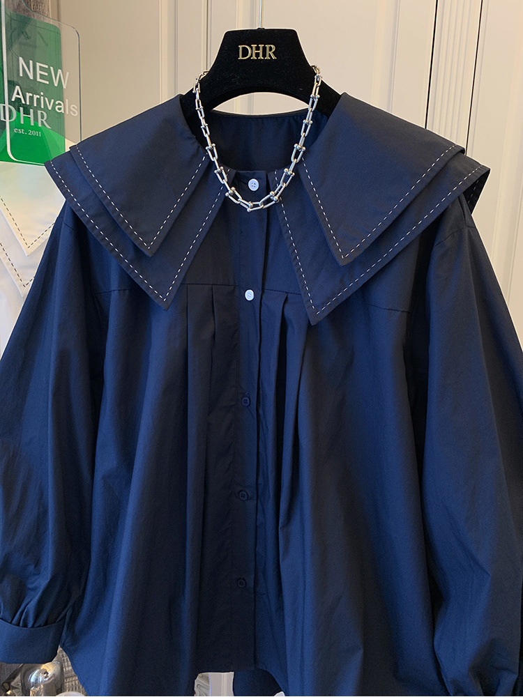 白ブラウス レース襟長袖ブラウス 体型カバー 大人可愛い 韓国風 レディース