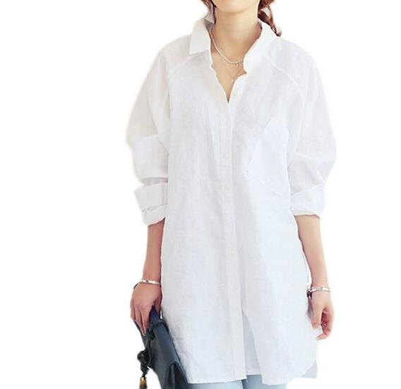 白ブラウス 上品な長袖リネンチュニック ゆったりシャツブラウス レディース