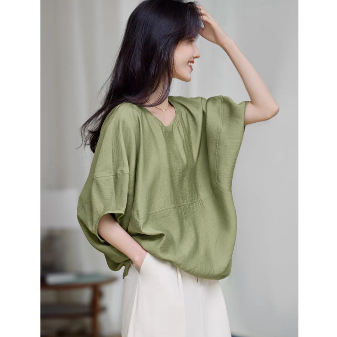 白ブラウス 綿麻チュニックブラウス七分袖ゆったり薄手レディース