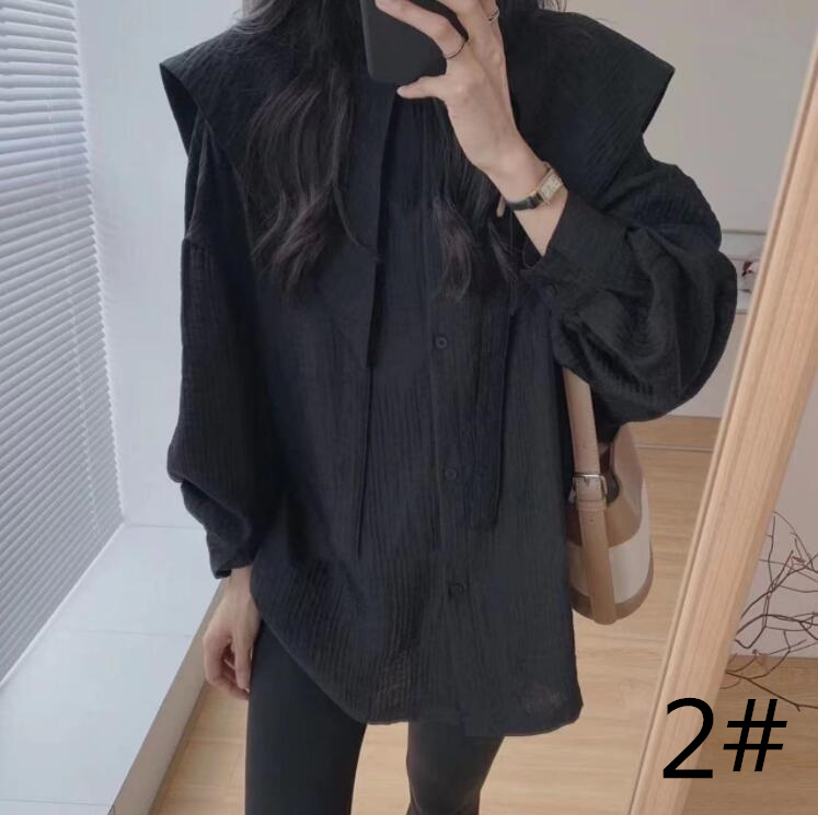 大きい襟 長袖 白ブラウス チュニック レディース 体型カバー