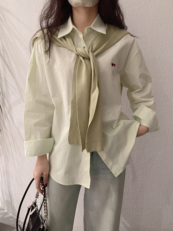 白ブラウス 長袖シャツ＋ショール風二点セット女性春秋トップス