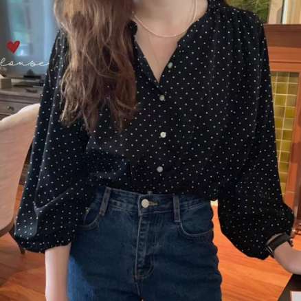 白ブラウス 上品ドット柄シフォンブラウス きれいめカジュアル長袖