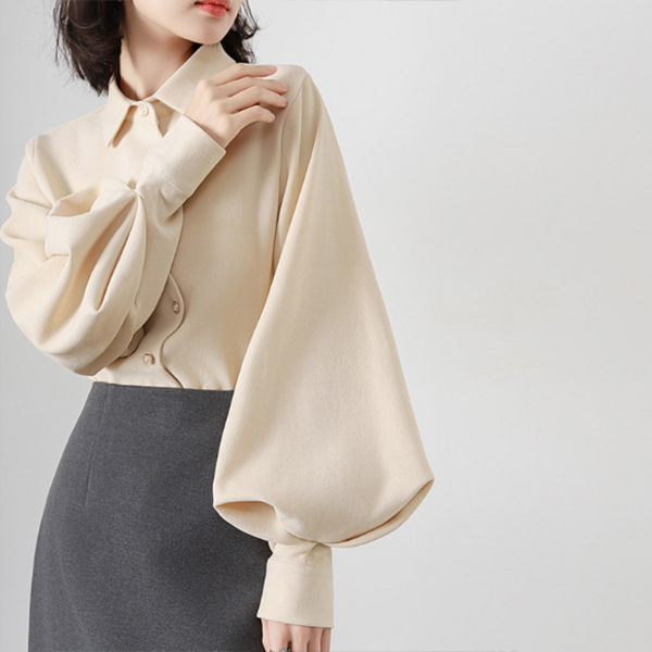 白ブラウス ぽわん袖長袖シャツ上品きれいめフォーマル