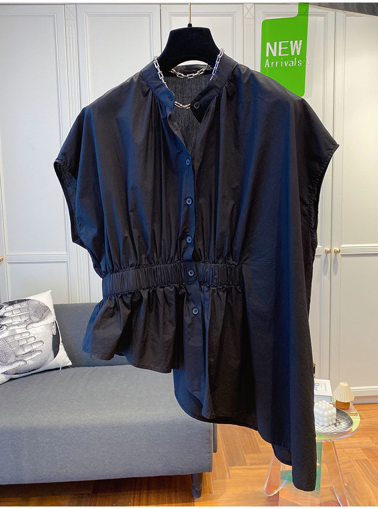 白ブラウス 不規則裾シャツブラウス 体型カバー 大人可愛い韓国風