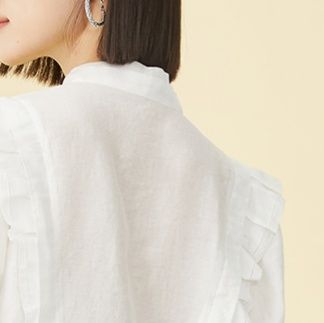 白ブラウス 優美フリル蝶結び襟ブラウス